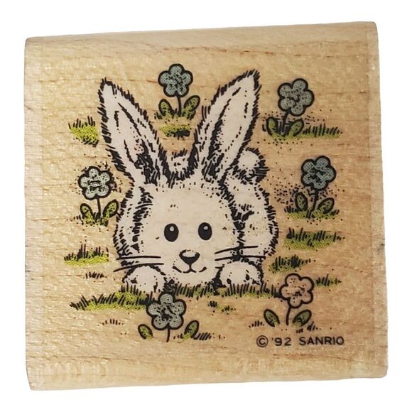 Sanrio Bunny Rabbit Long Ears Rubber Stamp Wood Mounted 1992 Rare Japan OX-F02 - Picture 5 of 5